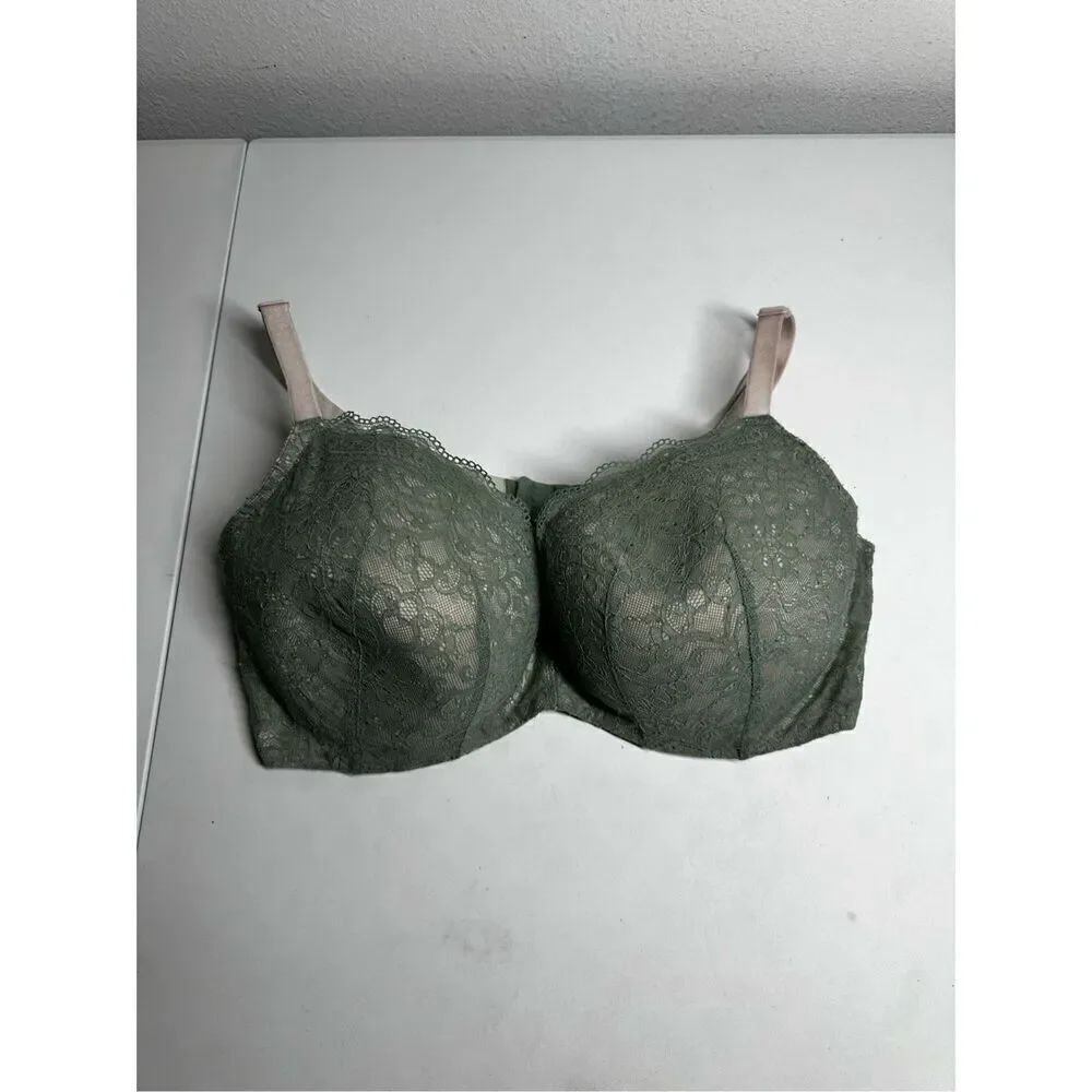 VINTAGE CACIQUE BRA! 44 DDD GREEN Lace See Description